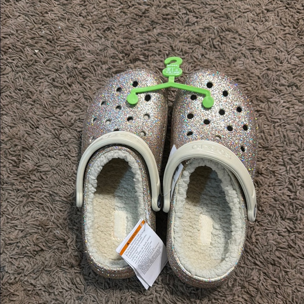 Women’s Glitter Clog Shoes with Cream Sherpa Lining
